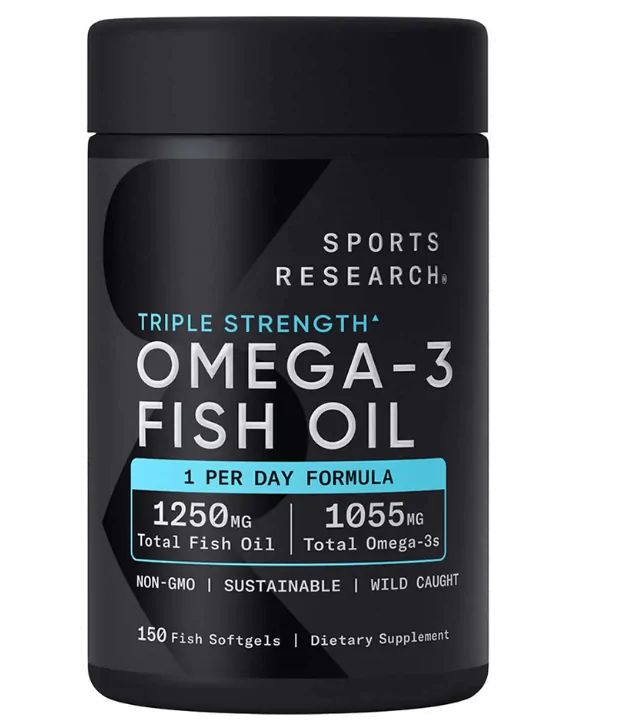 Vitaminas Ômega 3 Triple-Strength · Ácidos Graxos EPA e DHA de Pollock Selvagem do Alasca | 1250mg | 150 Cápsulas — Sports Research