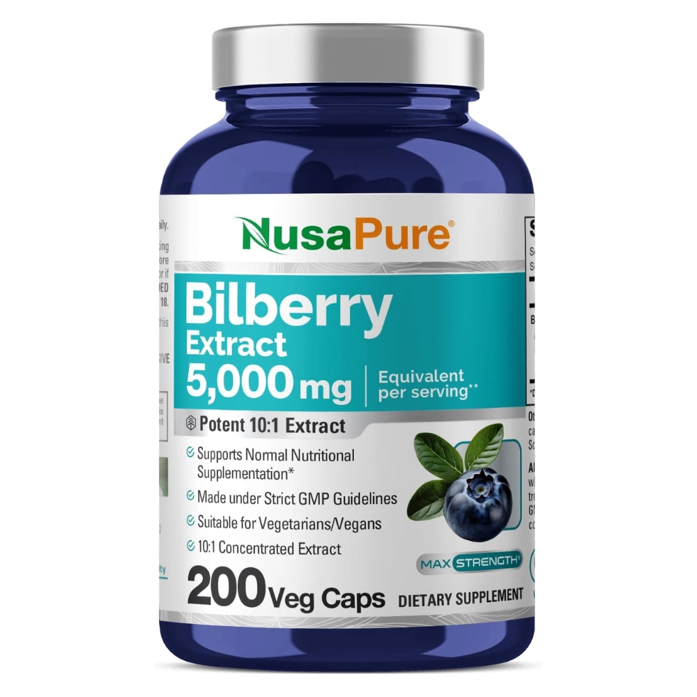 Fitness & Performance Bilberry Extract 5000mg — 200 Cápsulas Veganas — NusaPure