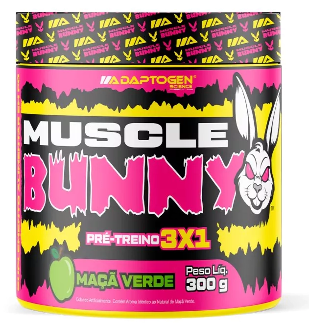 Pré-Treino Pré Treino Muscle Bunny — 300g Sabor Maça Verde — Adaptogen