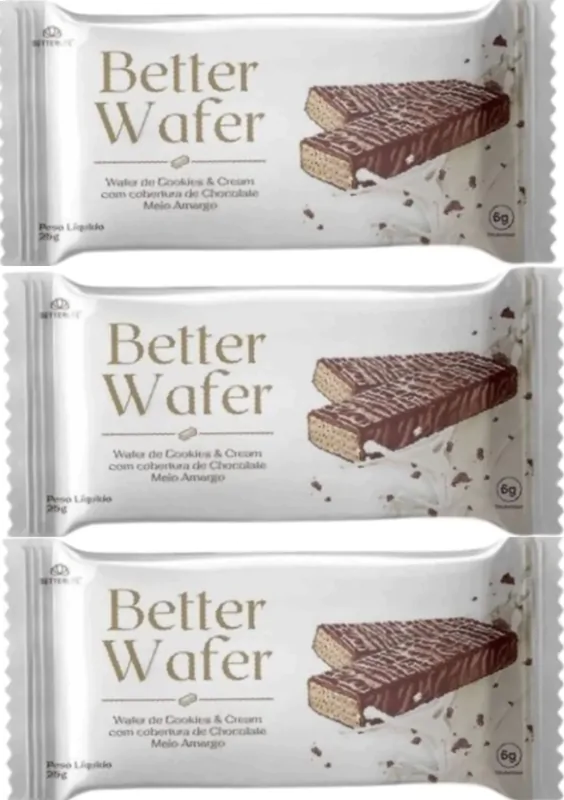 Barra Proteica Better Wafer Proteica · Sabor Cookies & Cream com Cobertura de Chocolate Meio Amargo | 3 Unidade 25g Cada — Betterlife