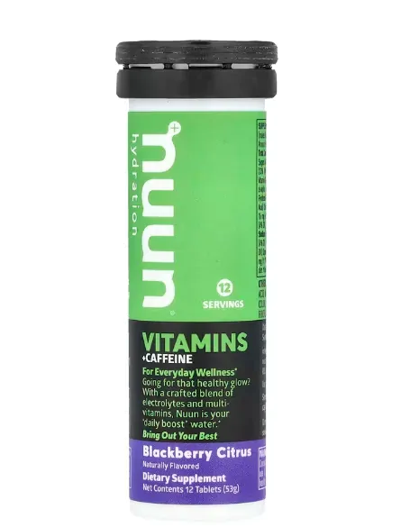 Termogênico Vitamínico Efervescente · Vitaminas + Cafeína | 12 Comprimidos Sabor Cítrico de Amora — Nuun