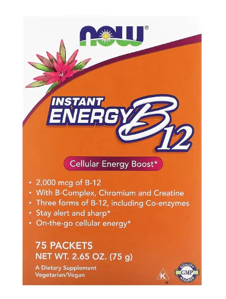 Vitaminas Energia Instantânea B12 · 2000 mcg | 75 Pacotes | 1g Cada — Now