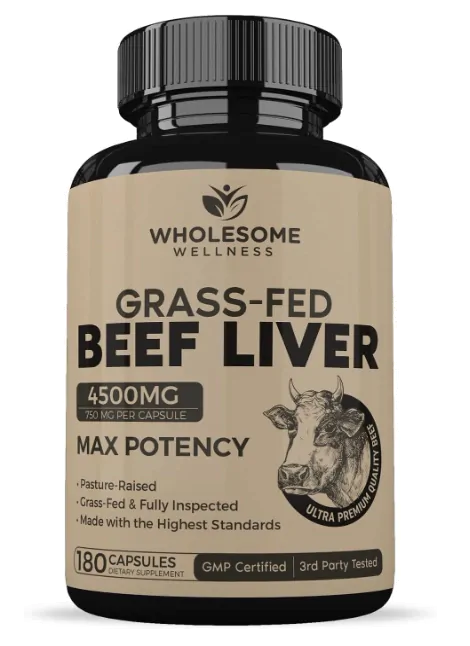 Fitness & Performance Grass Fed Desiccated Beef Liver · Fonte de Vitamianas com Fígado Bovino Desidrata | 180 Cápsulas — Wholesome Wellness