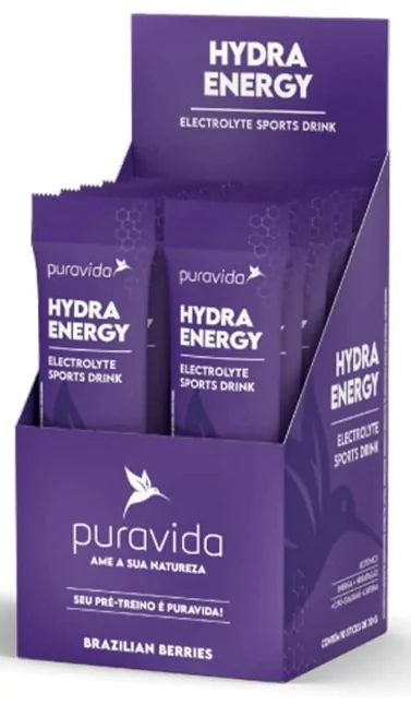 Fitness & Performance Hydra Energy Berries · Bebidas esportiva isotônica | 30g | 10 Unidades — PuraVida