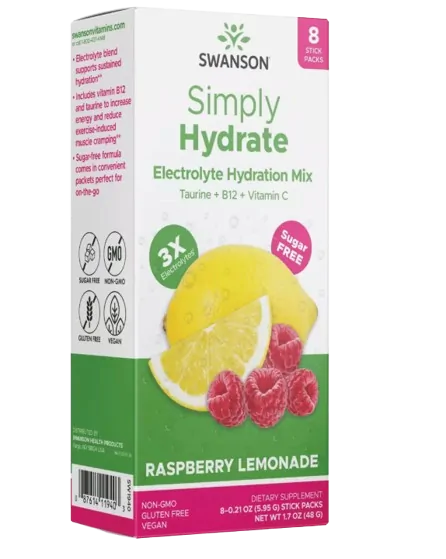Fitness & Performance Simply Hydrate Electrolyte Hydration Mix · 8 Pacote 5 | 95g cada | Sabor Limonada de Framboesa — Swanson