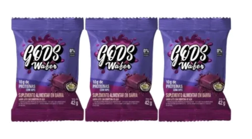 Gods Wafer Barra de Wafer Proteica · Sabor Açaí com Leite | 3 Unidades 42g Cada — Canibal