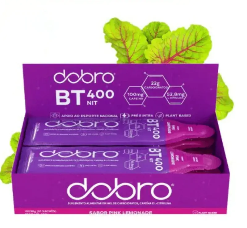 Aminoácidos BT 400 Nitrato Gel · Com L-Citrulinilarginina | Sabor Pink Lemonade | 30g cada | Caixa com 10 — Dobro