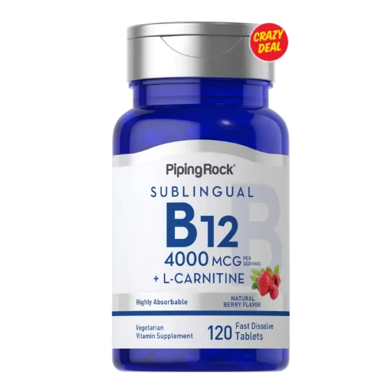 Termogênico Vitamina B12 · 4000mcg | + L-Carnitina | 120 comprimidos Sublingual | PipingRock — Piping Rock