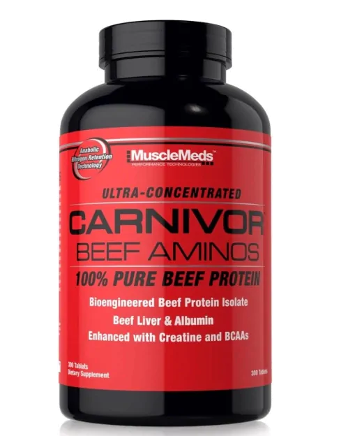 Whey Protein Carnivor Beef Aminos · Proteína Bovina Isolada | BCAAs e Creatina | 300 Comprimidos — MuscleMeds