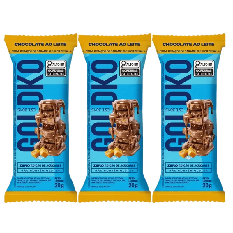 Barra de Chocolate Zero Açúcar 20g — Kit com 3 Unidades — GoldKo