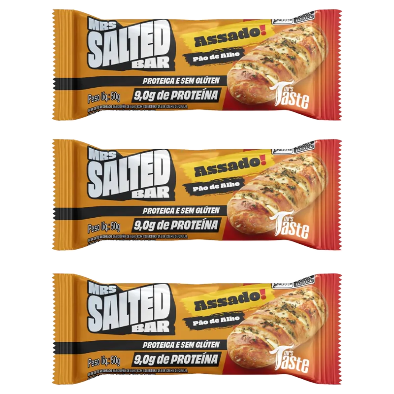 Barra de Proteína Pão De Alho — 3 Unidades 50g Cada - Mrs Bar Salted — MRS TASTE