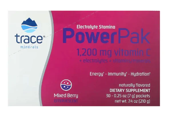 Fitness & Performance Electrolyte Stamina PowerPak · Mixed Berry | 30 Pacotes | 7g Cada — Trace Minerals