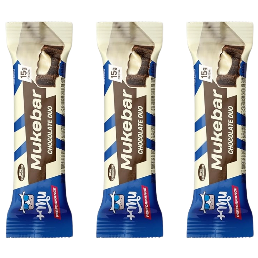 Barra de Proteína Mukebar · 15g de Proteína | Sabor Chocolate Duo | 3 Unidades | 60g Cada — +Mu