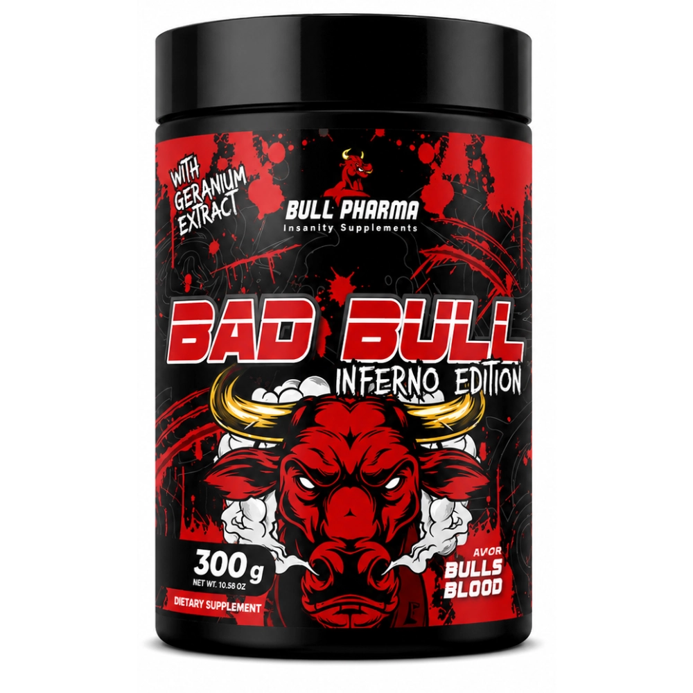 Pré-Treino Pré Treino Bad Bull Inferno Edition — 300g Sabor Bulls Blood — Bull Pharma