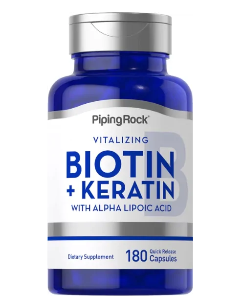 Vitaminas Biotina 5000mcg Com Queratina — 180 Cápsulas — PipingRock