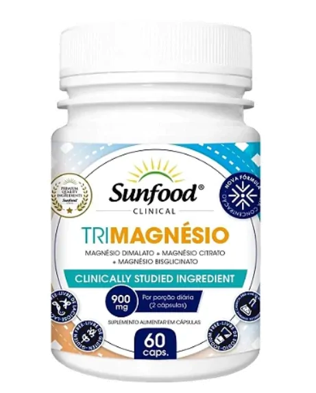 Vitaminas Trimagnésio (Dimalato + Treonato + Bisglicinato) 900mg — 60 Cápsulas — Sunfood