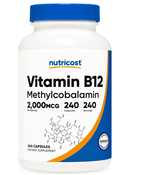 Vitaminas Vitamina B12 2000mcg Metilcobalamina — 240 cápsulas — Nutricost