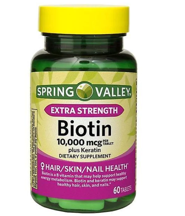 Vitaminas Biotina 10.000mcg · Com Queratina Extra Strength Plus | 60 Comprimidos — Spring Valley
