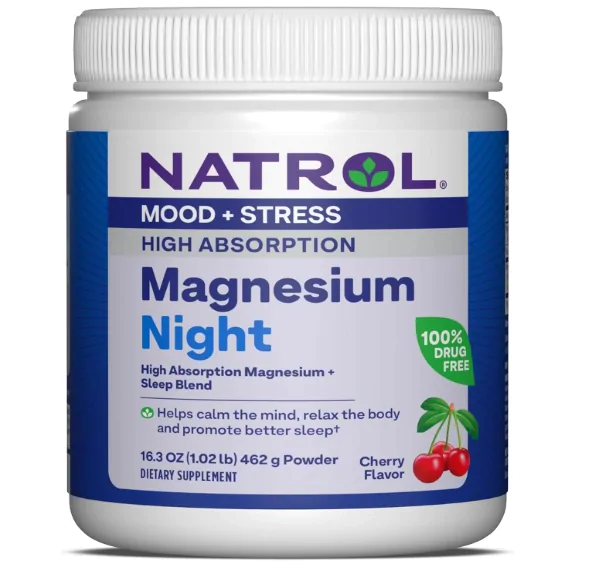 Vitaminas Magnesium Night · Mood + Stress | Carbonato e Glicinato de Magnésio 325mg | 462g em Pó — Natrol