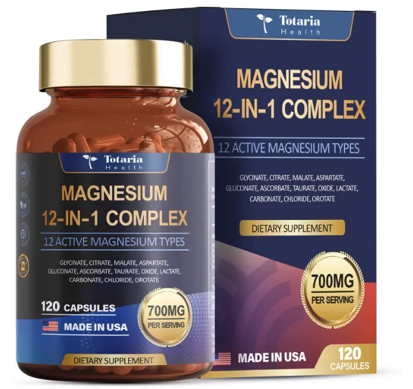 Vitaminas Complexo de Magnésio 700mg · Glicinato | Óxido de Malato | Taurato | Aspartato e Orotato | 120 Capsulas — Totaria Health