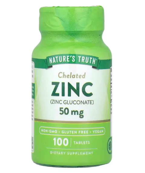 Vitaminas Zinco Quelado 50mg — 100 Comprimidos — Nature's Truth