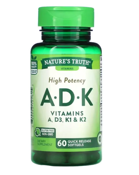 Vitaminas A · D | K | Alta Potência | 60 Cápsulas — Nature's Truth