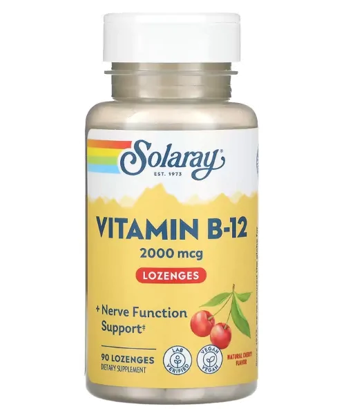 Vitaminas Vitamina B-12 2000mcg — 90 Pastilhas Sabor Cereja Natural — Solaray