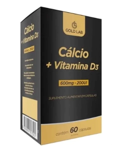 Vitaminas Cálcio 600mg + Vitamina D3 200UI — 60 Cápsulas — Gold Lab