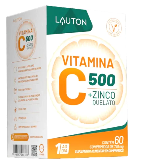 Vitaminas Vitamina C + Zinco 500mg — 60 Cápsulas — Lauton Nutrition