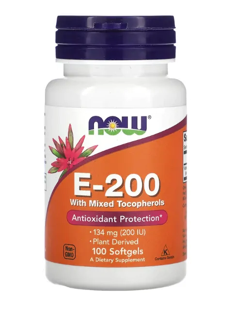 Vitaminas Vitamina E-200 com Tocoferóis Mistos · 200UI | 100 Cápsulas — Now