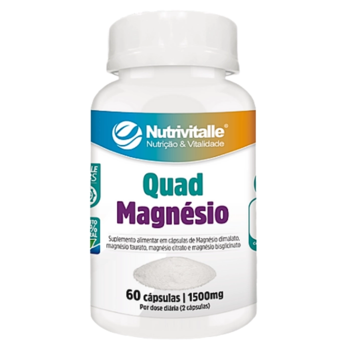 Vitaminas Quad Magnésio · (Dimalato | Taurato | Citrato | Bisglicinato) 1500mg | 60 Cápsulas — Nutrivitalle