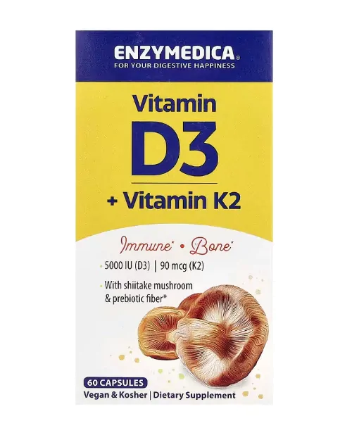 Vitaminas Vitamina D3 5000UI + Vitamina K2 90mcg — 60 Cápsulas — Enzymedica