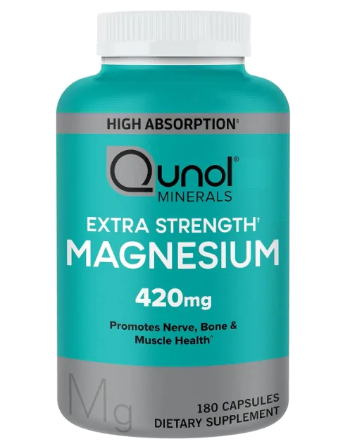 Vitaminas Magnésio 420mg · 100% DV | Saúde óssea e Muscular | 180 Cápsulas — Qunol