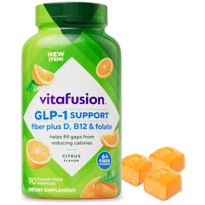 GLP-1 Support Fibras Plus · com vitaminas D | B12 e Ácido Fólico | 90 Gomas Sabor Cítrico sem açúcar — Vitafusion