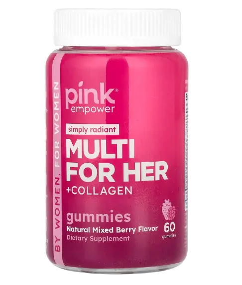 Vitaminas Multivitamínico para Mulheres + Gomas de Colágeno Sabor Frutas Silvestres — 60 Gomas — Pink
