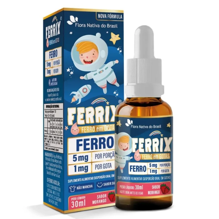Vitaminas Ferrix Ferro Kids — 30ml Sabor Morango — Flora Nativa do Brasil