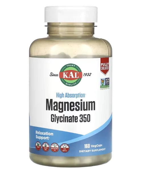 Vitaminas Glicinato de Magnésio de Alta Absorção · 350mg | 160 VegCaps — KAL