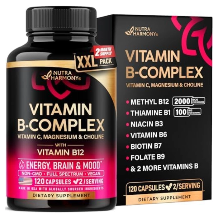 Vitaminas Vitamina B-Complex com Vitamina C · Magnésio e Colina 1000mg | 120 Cápsulas | Nutra Harmony — Nutraharmony