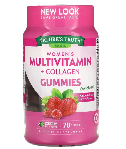 Vitaminas Multivitamínico Feminino + Colágeno — 70 Gomas Sabor Frutas Vermelhas — Nature's Truth