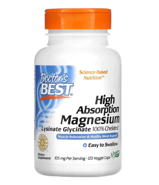 Vitaminas Magnésio de Alta Absorção · Glicinato de Lisinato | Quelatado | 52 | 5 mg | 120 Cápsulas — Doctor's Best