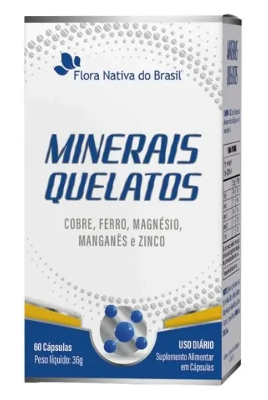 Vitaminas Minerais Quelatos · com Cobre | Ferro | Magnésio | Manganês e Zinco | 60 Cápsulas | Flora Nativa — Flora Nativa do Brasil