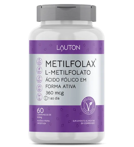 Vitaminas Metilfolax · Metilfolato de Cálcio | 360mcg | 60 Comprimidos — Lauton Nutrition