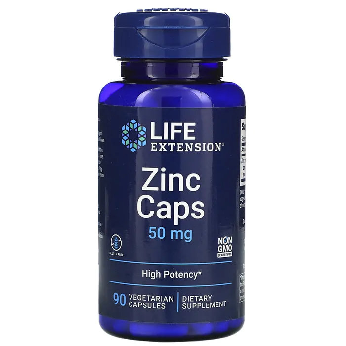 Vitaminas Cápsulas de Zinco · (Zinc) Alta Potência | 50 mg | 90 Cápsulas — Life Extension