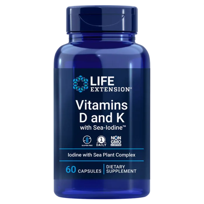 Vitaminas D e K com Sea-Iodine (Iodo Marinho) — 60 Cápsulas — Life Extension
