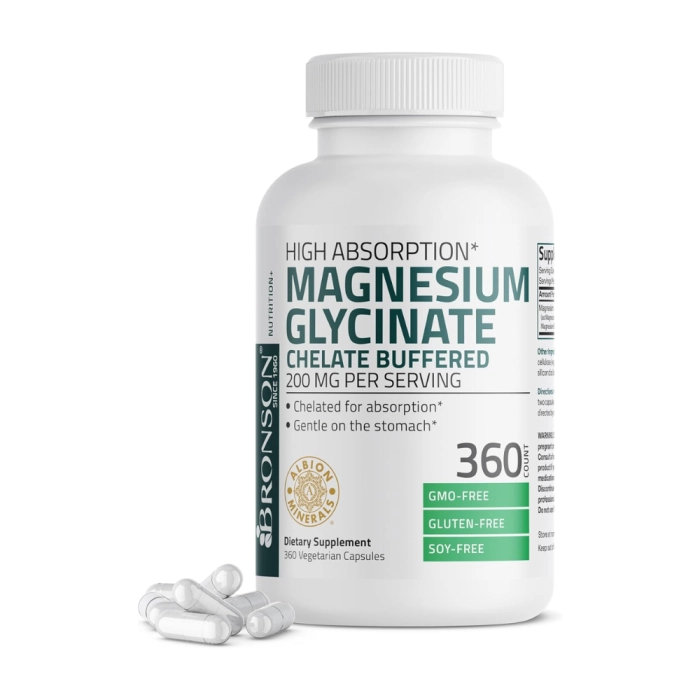 Vitaminas Magnésio Glicinato 200mg · Relaxamento | Qualidade do Sono e Equilíbrio Diário | 360 Cápsulas — Bronson